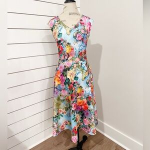 New York & Co Stretch Bright Colorful Floral Dress Sz M